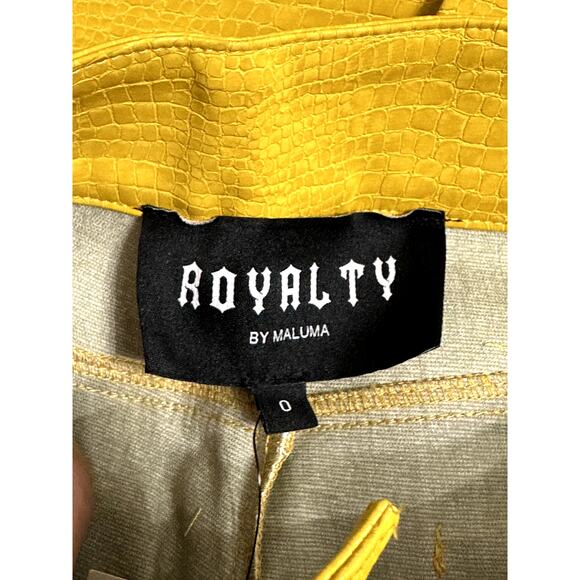 Royalty By Maluma Pants Faux Leather High Waisted Zipper Accents Yellow W 0 NWT - Picture 9 of 10
